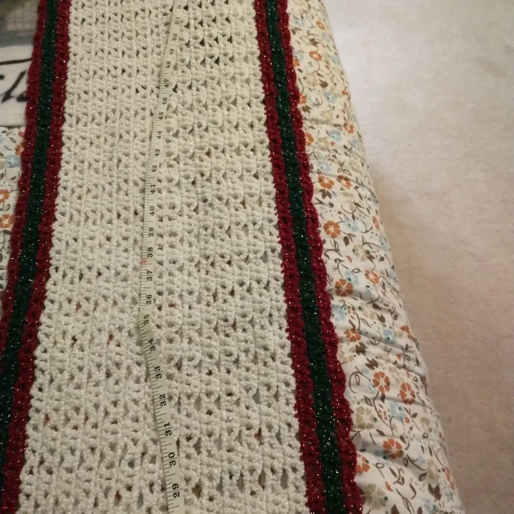 Hand Crafted Table Runner Crochet Long Sparkling Rectangle 62 inch White Red
